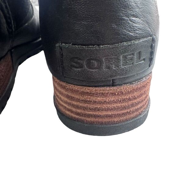 Sorel Women 7 38 Major Moto Fold Over Boot Suede Black Leather buckles Plaid - Picture 16 of 16